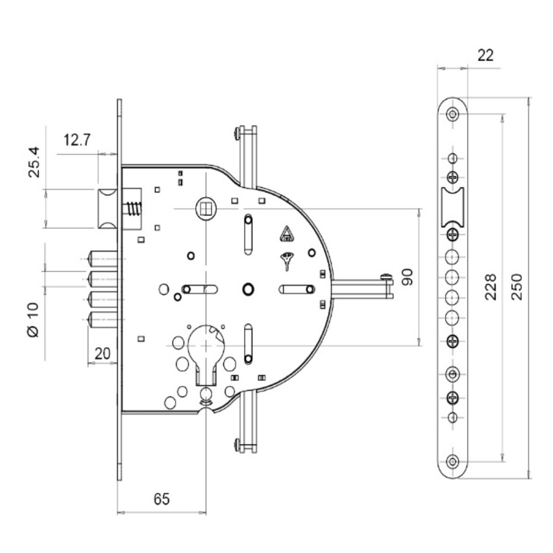 מנעול חבוי לדלתות פלדה multilock