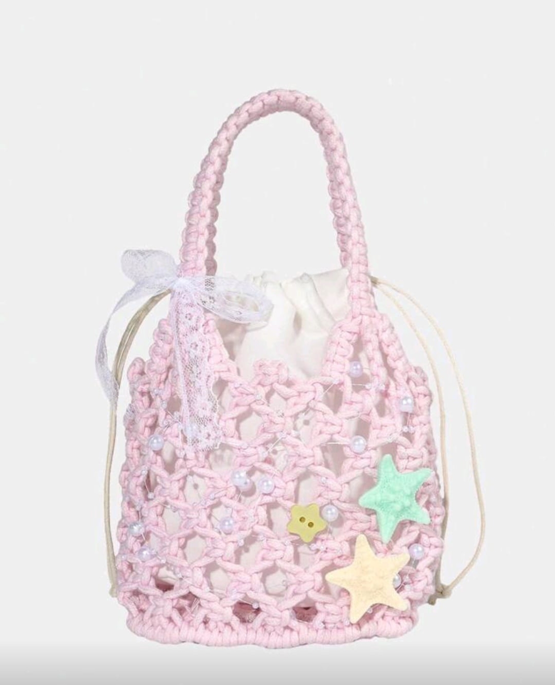 Pink Pearl Mini Bag – תיק מיני סרוג עם פנינים
