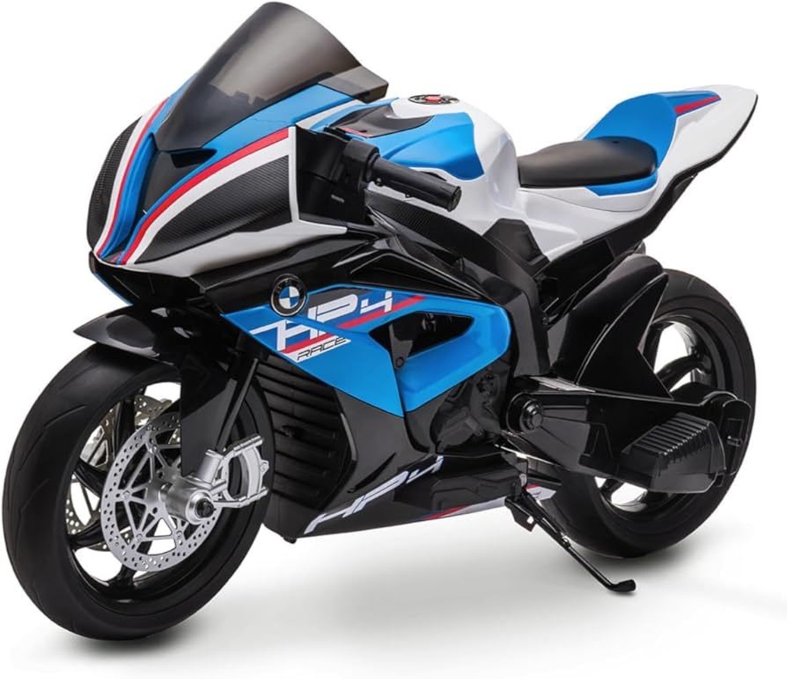 אופנוע BMW HP4 ספורט לילדים 12V עם בולם זעזועים צבע כחול