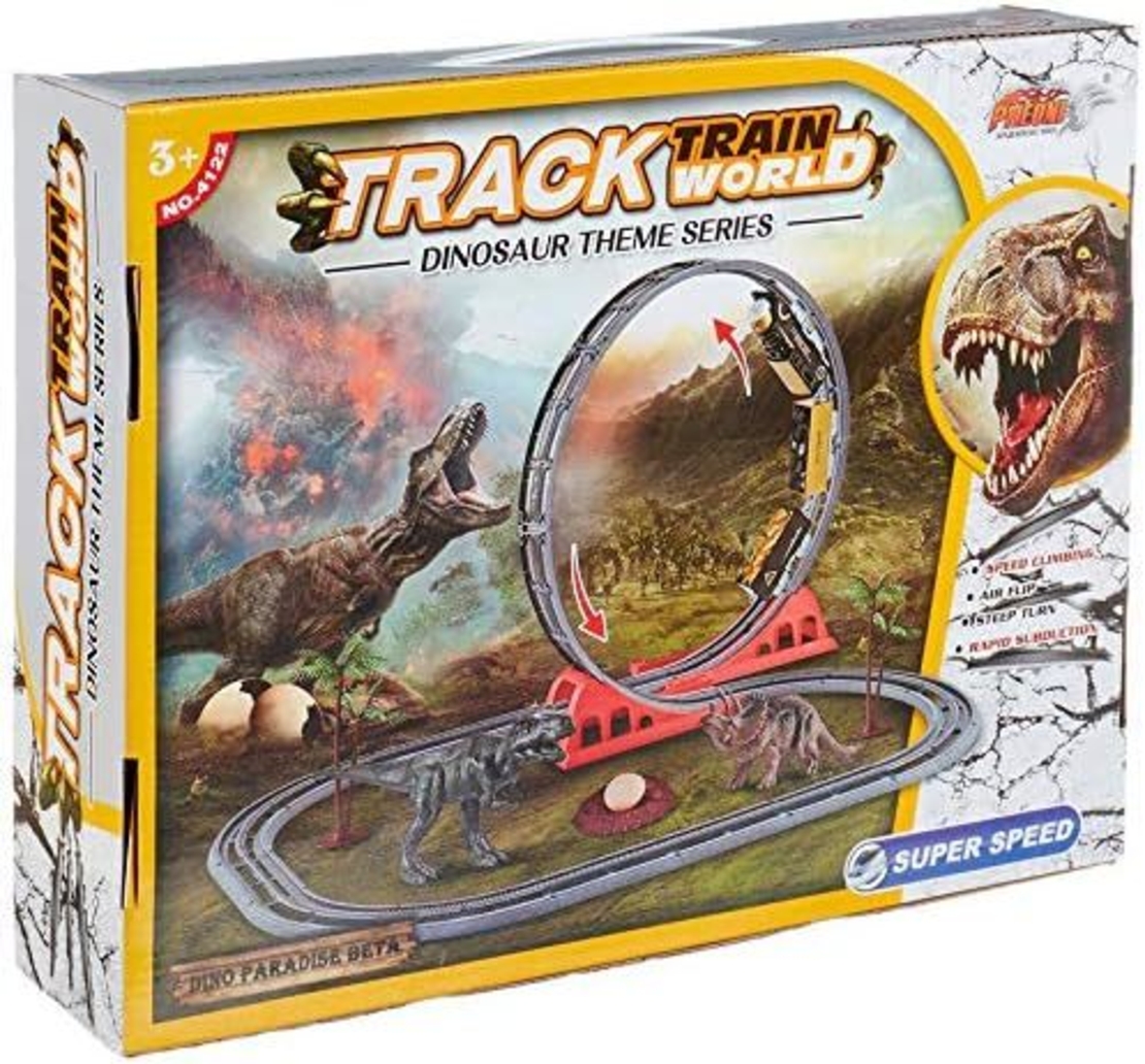 צעצועים Xinjiafeng 4122 הרכבת הרכבת הרכבת הרכבה עם דינוזאורים להגדיר