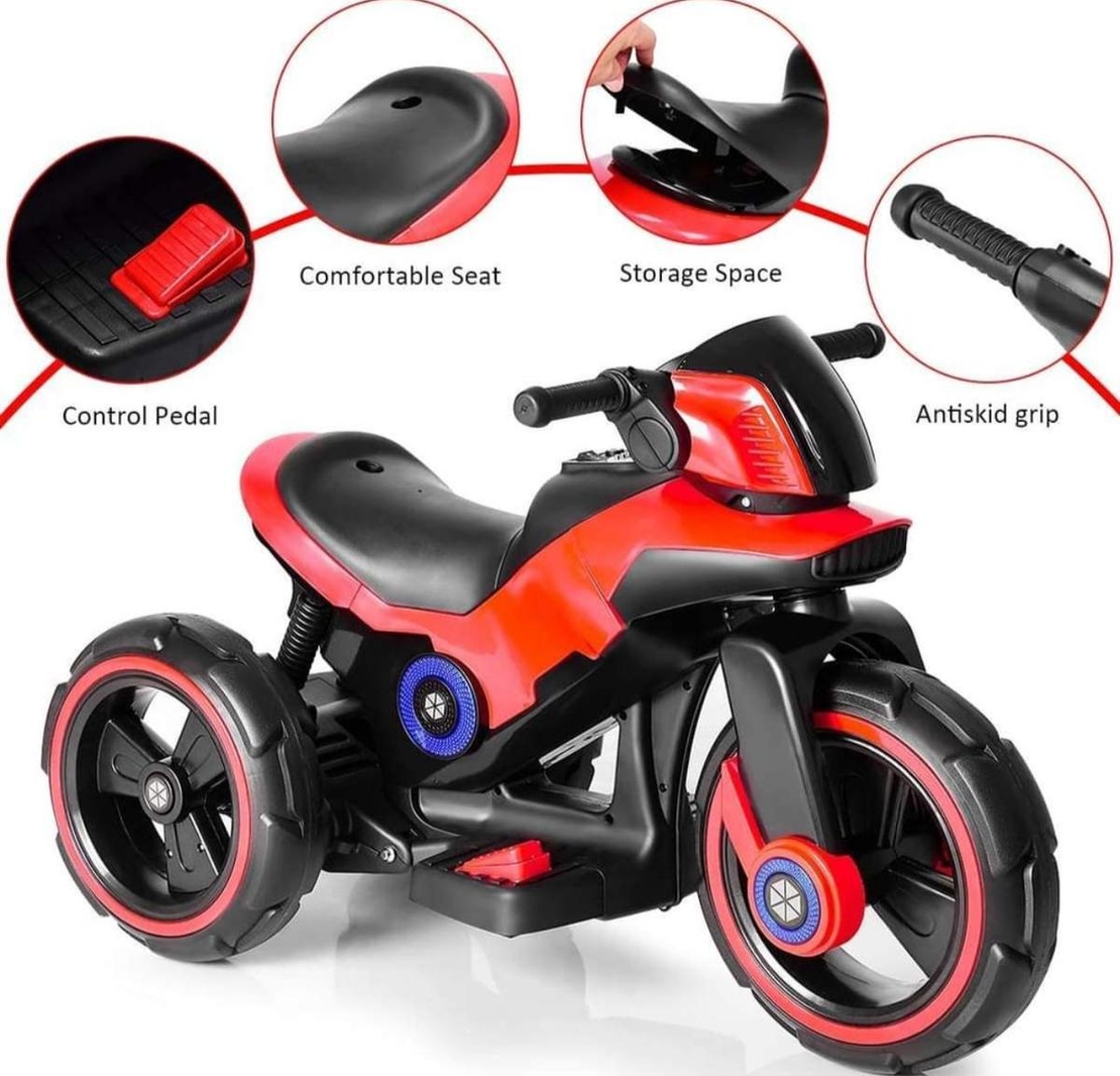 אופנוע משטרה פוליס ממונע 3 גלגלים לילדים 6V אדום