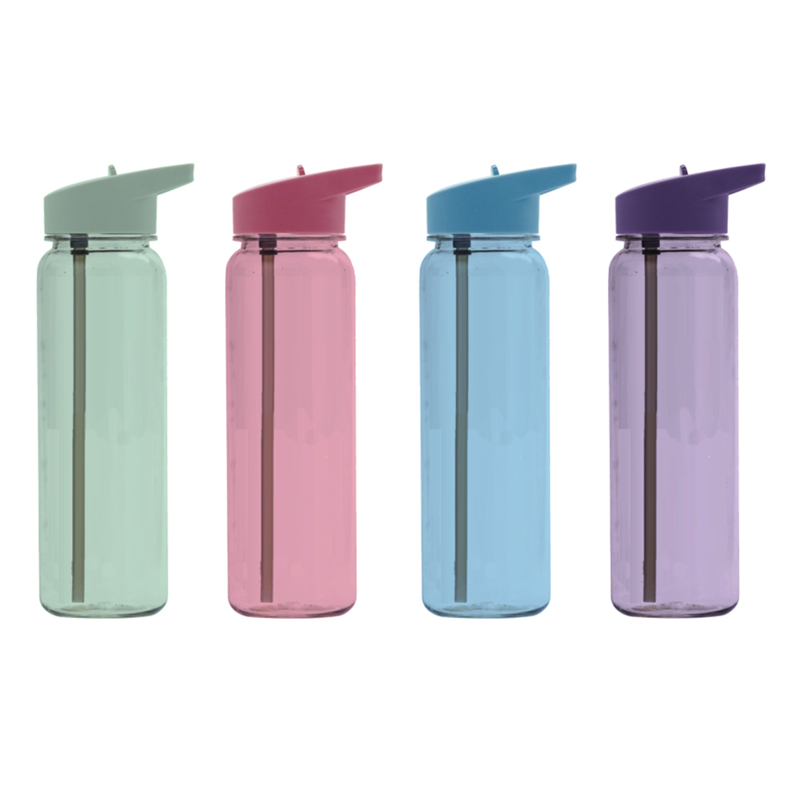 בקבוק שתיה פלסטיק עם קש פסטל
