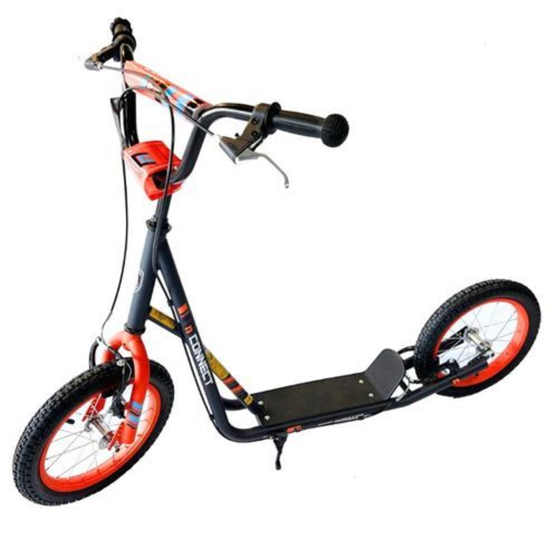 קורקינט לילדים 16 אינץ' עם רגלית, כידון מתכוונן ומשטח עמידה בטיחותי מגילאי 5 ומעלה - שחור/כתום Hajoj