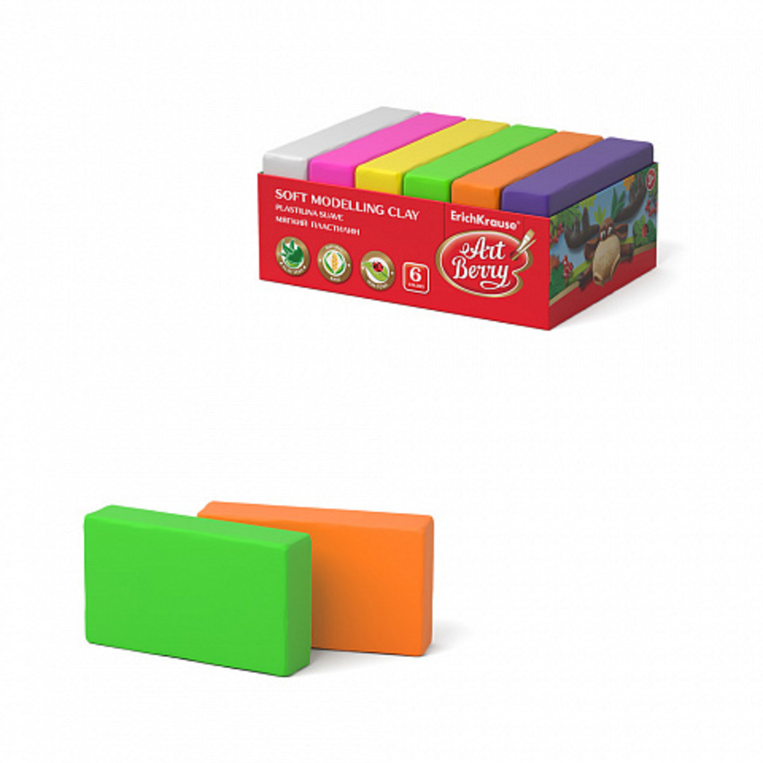 פלסטלינה עם אלווירה 6 צבעים ניון ARTBERRY