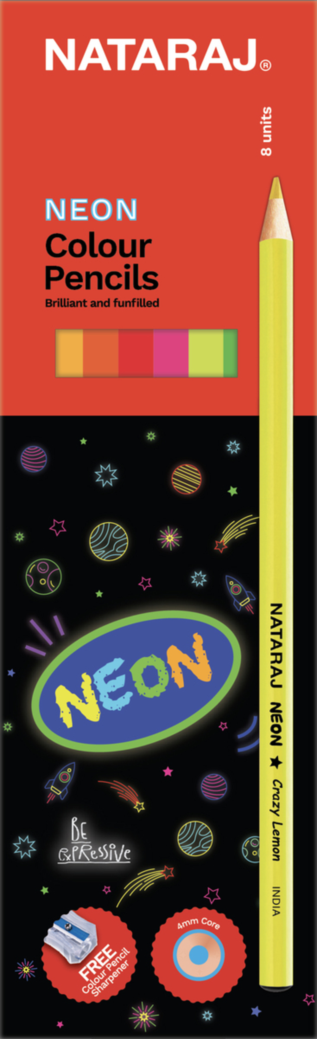 NATARAJ עפרונות צבעוניים ניון 8 צבעים
