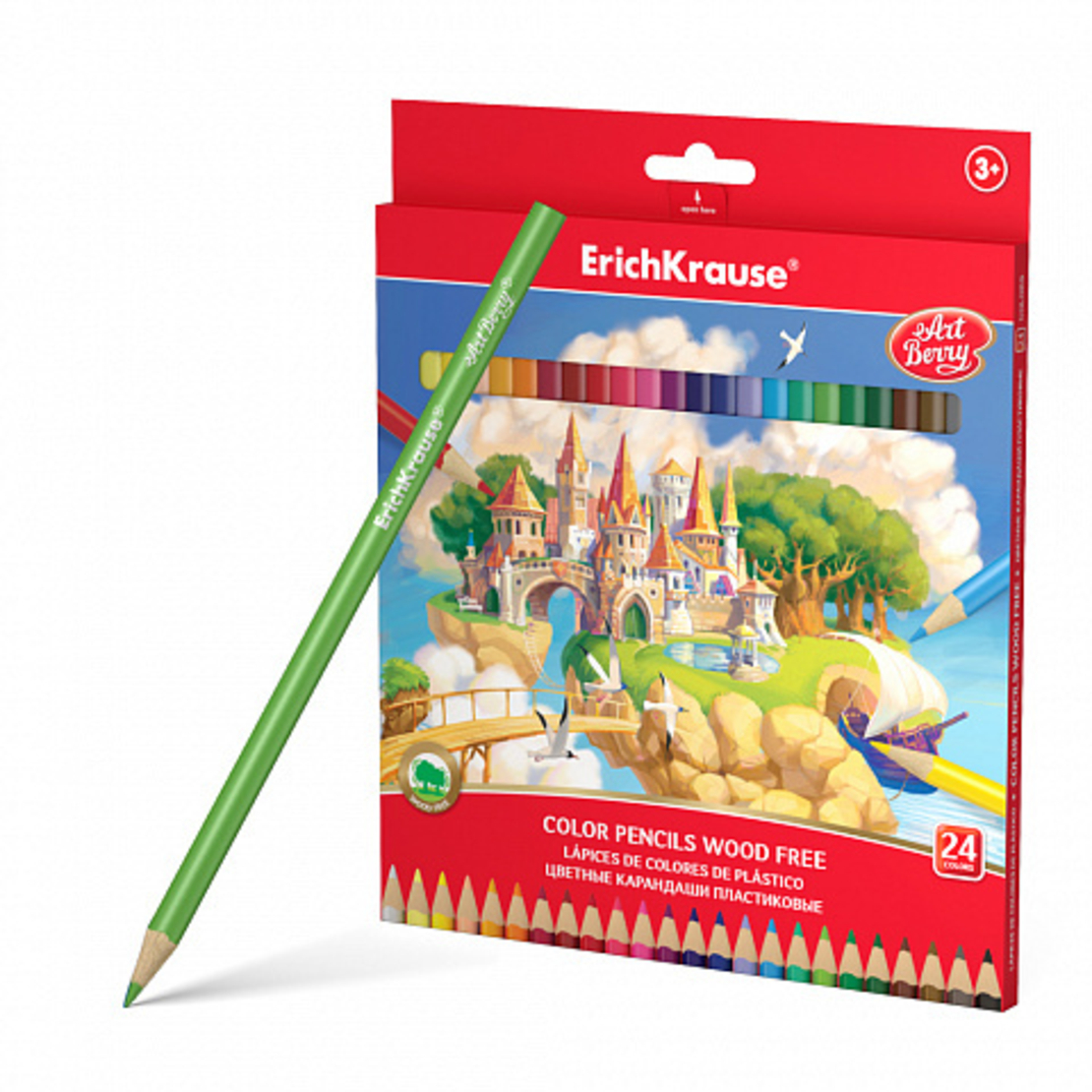 עפרונות צבעוניים פלסטיק משולש 24 צבע ARTBERRY