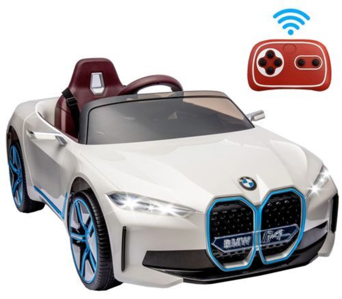 מכונית ממונעת 12V לילדים בדמות BMW I4 עם שלט רחוק, אורות ומושב דמוי עור - לבן טוילנד