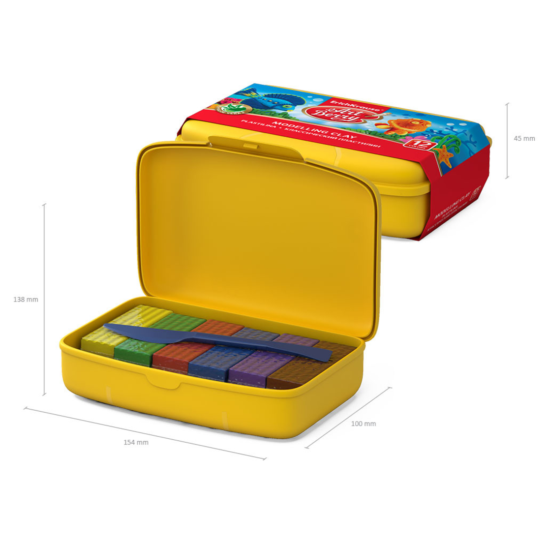 ART פלסטלינה 12 צבע עם כלים 216 גרם קופסה פלסטיק