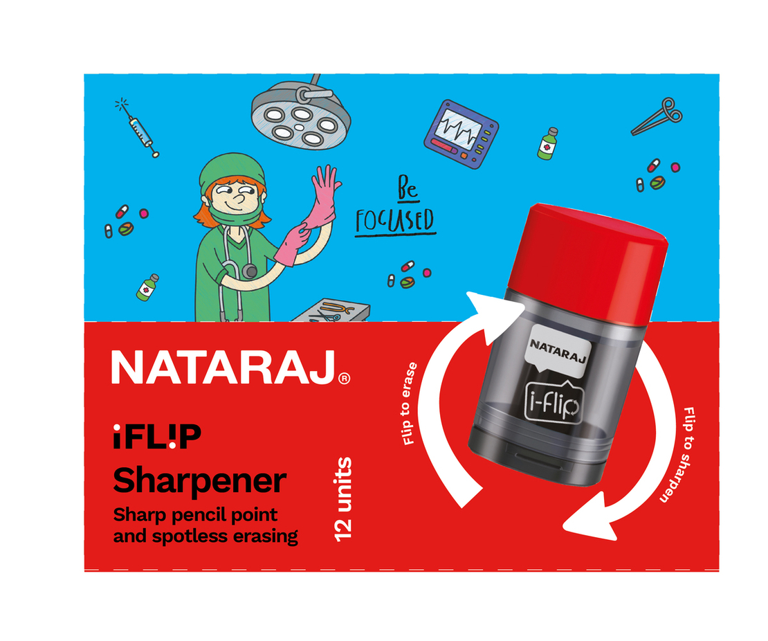 NATARAJ IFLIP מעמד 40 יח' מחדד עם מחק שחור אדום