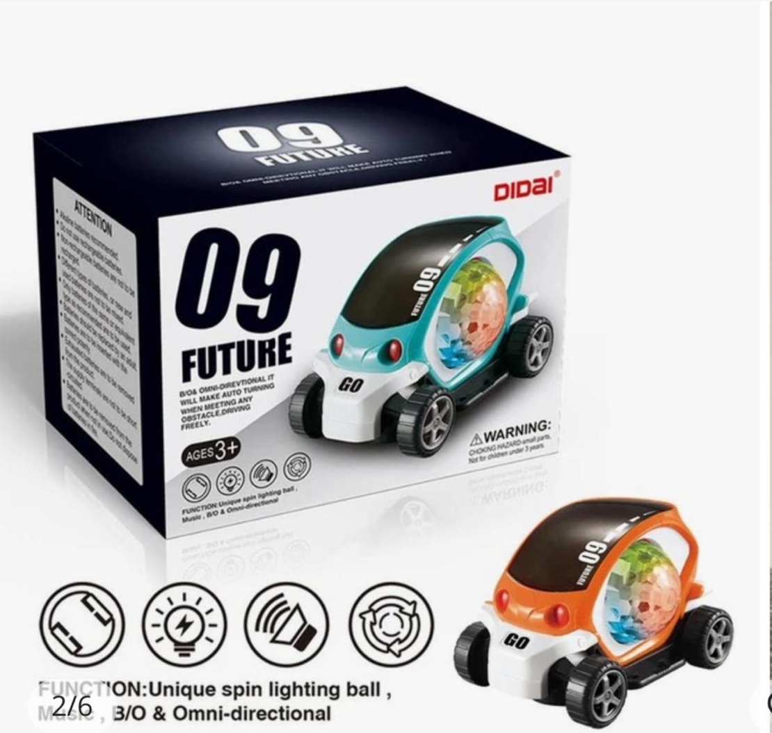 רוחאני 09 מכונית פעלולים מוסיקלית לרכב עתידי סובב 360° עם אור מהבהב ומוסיקה (צבעוני)