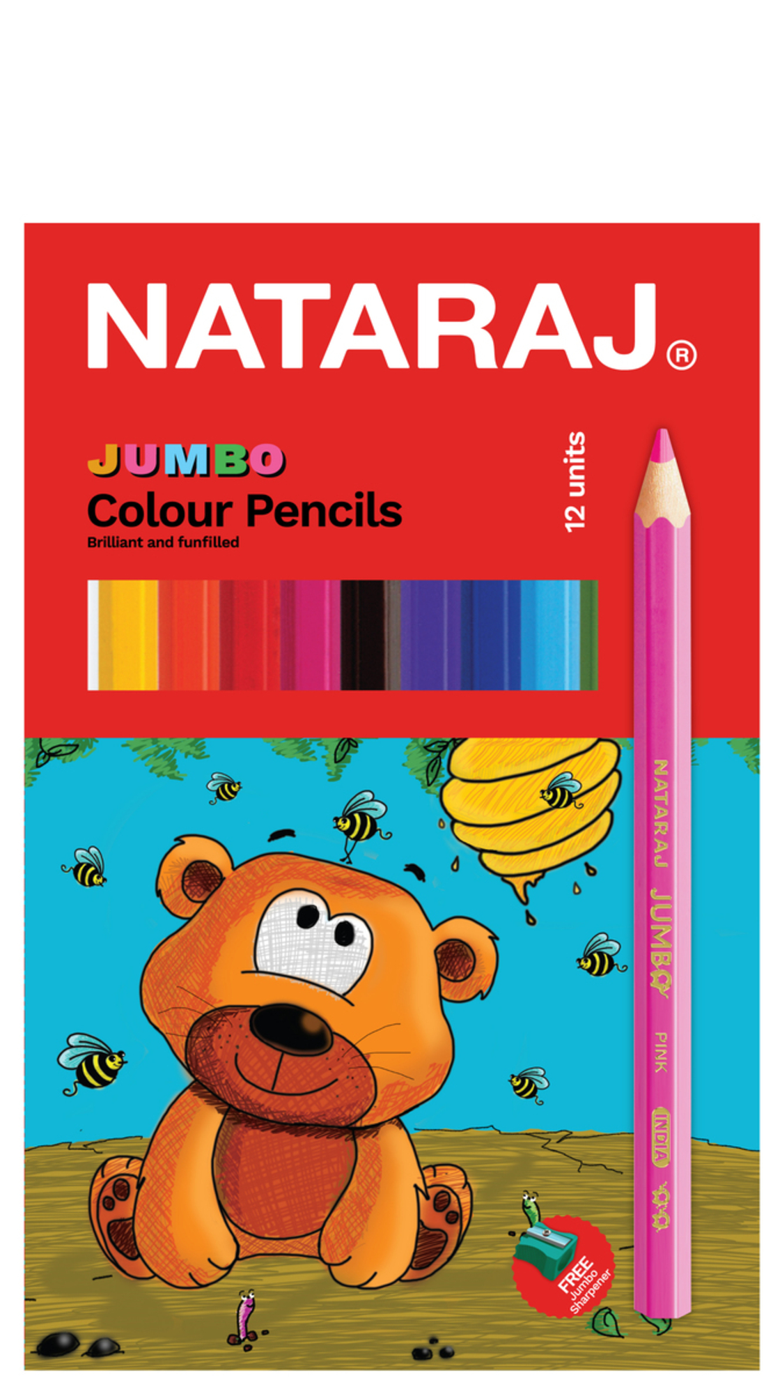 NATARAJ עפרונות צבעוניים 12 צבע משולש ג'מבו