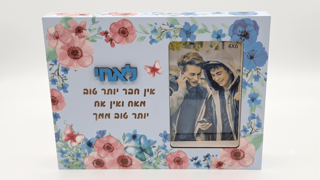 מסגרת מעוצבת עם תמונה והקדשה לאח