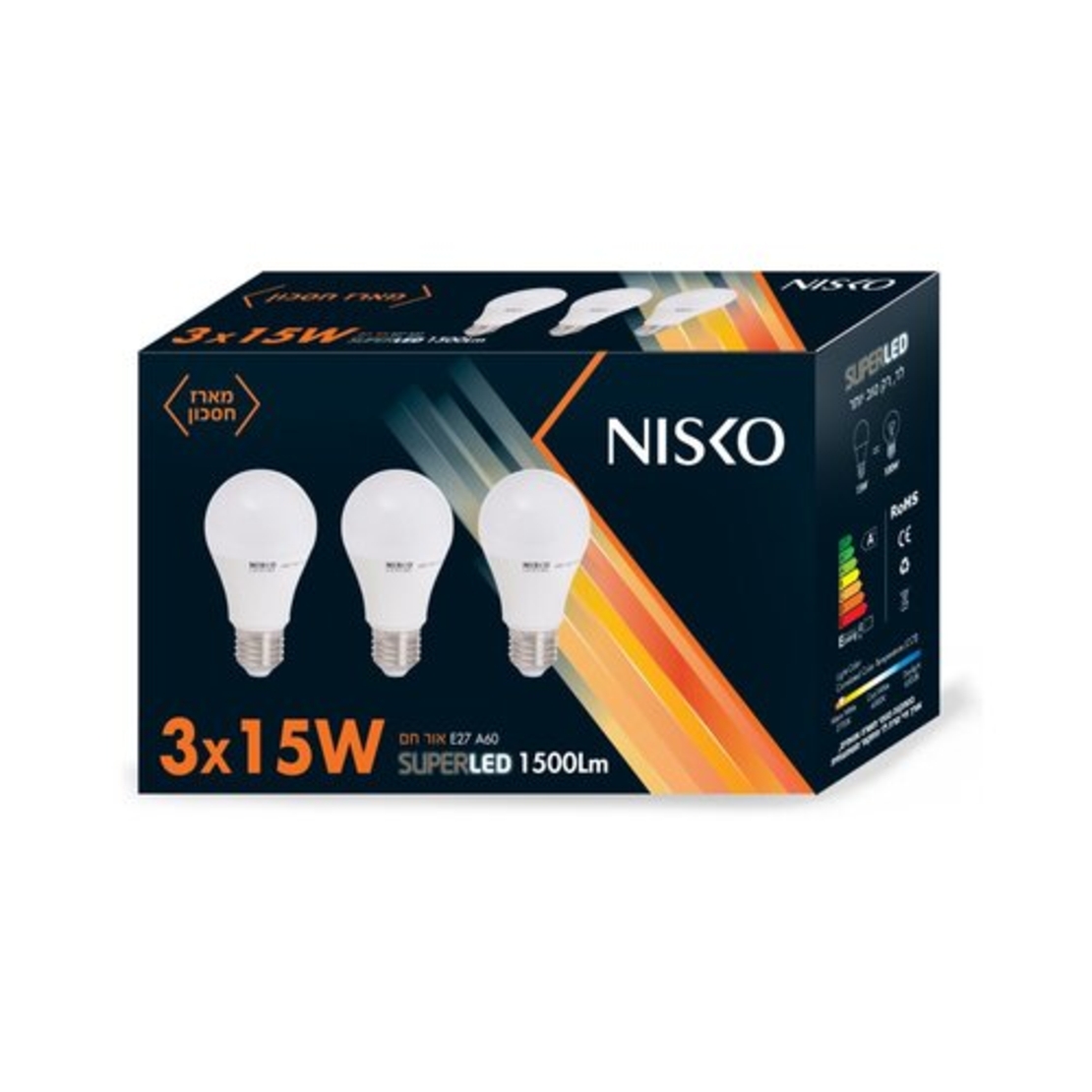 שלישיית נורת ליבון לד חלבית E27 15W אור חם 2700K NISKO