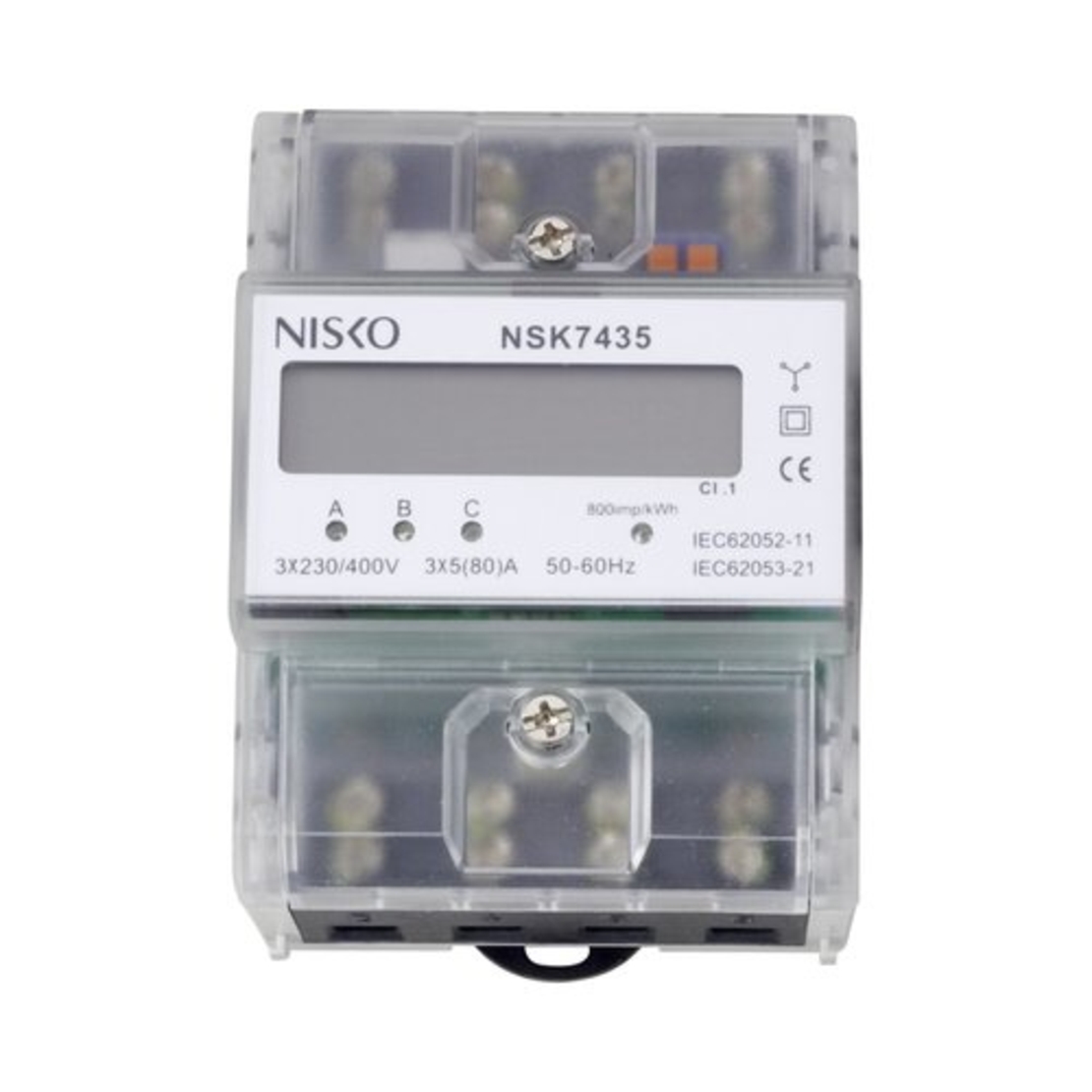 מונה חשמל דיגיטלי לפס דין תלת פאזי 4 מודול NISKO 3P 80A דגם NSK7435