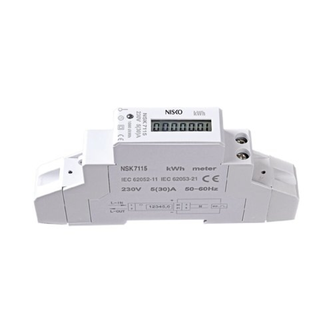 מונה חשמל דיגיטלי לפס דין חד פאזי 1 מודול NISKO 1P 50A דגם NSK7115