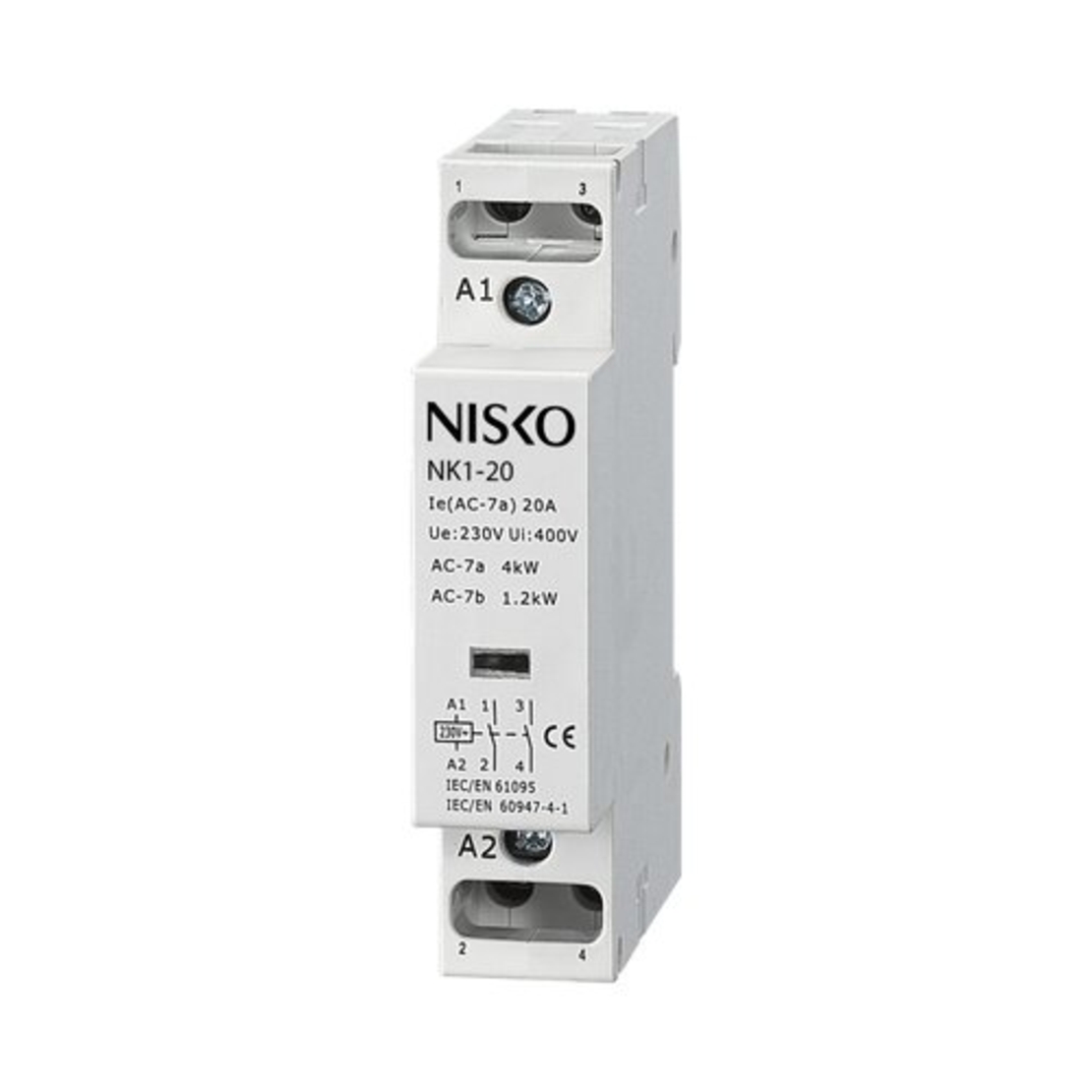 מגען / קונטקטור מודולרי 230V-AC NISKO 2NO דגם NK1-20