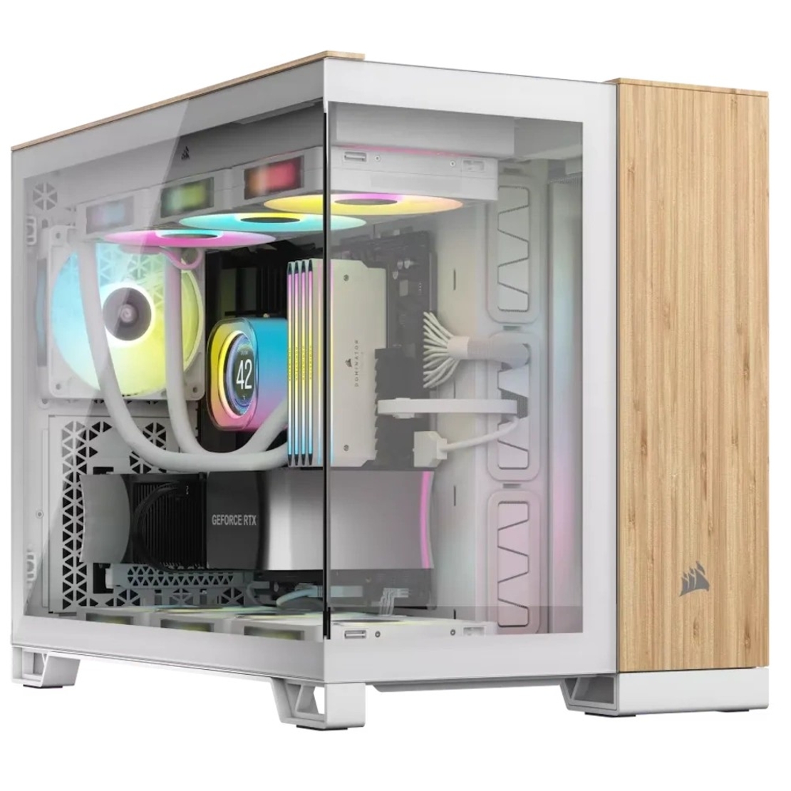 Corsair 6500X – מארז מידטאואר Dual-Chamber | לבן ועץ במבוק