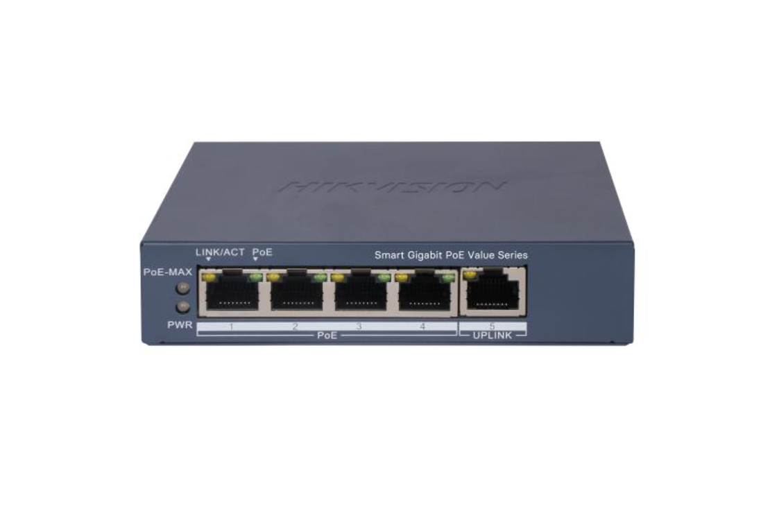 סוויץ' PoE חכם Hikvision Gigabit – 4 פורטים, ניהול מרחוק, מושלם למערכות מצלמות
