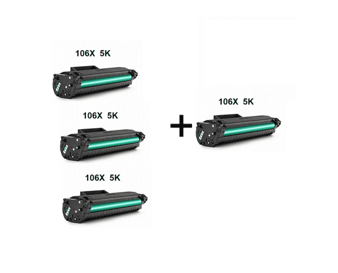 קנה 3 טונרים תואמים HP 106X 5K, קבל טונר תואם HP 106X נוסף חינם.