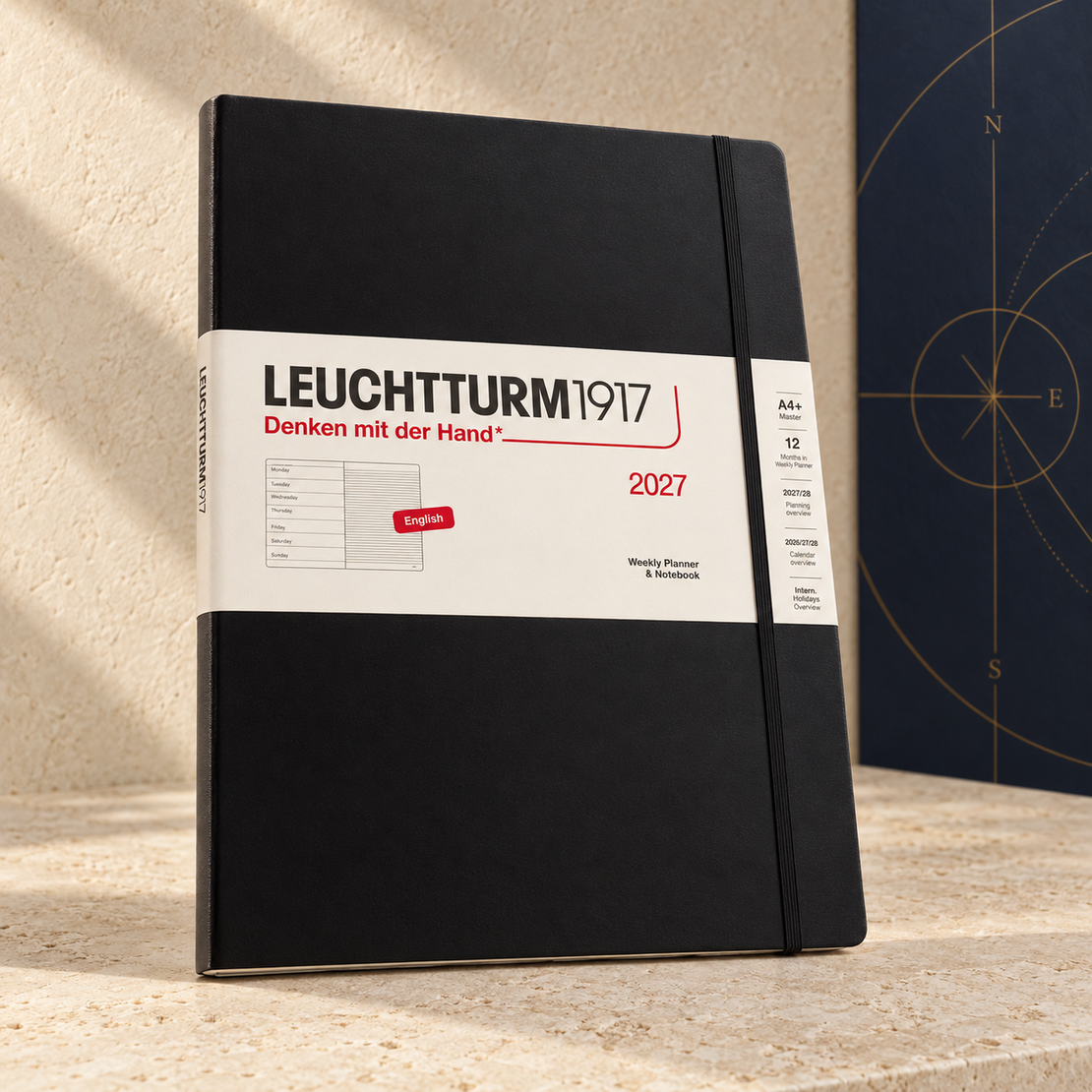 יומן שבועי ומחברת 2027 לוקטרום LEUCHTTURM1917 — ‏A4+ Master שחור, באנגלית