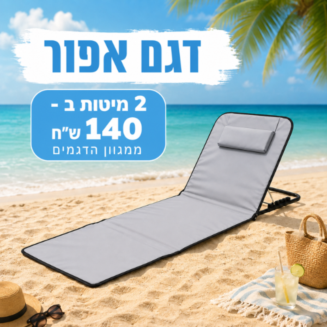 מיטת שיזוף ניידת כולל תיק נשיאה (אפור)
