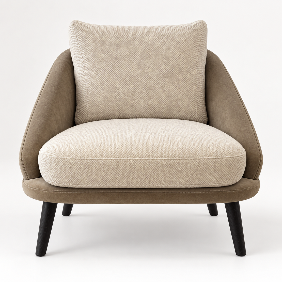Ivory Bouclé Leather Accent Chair