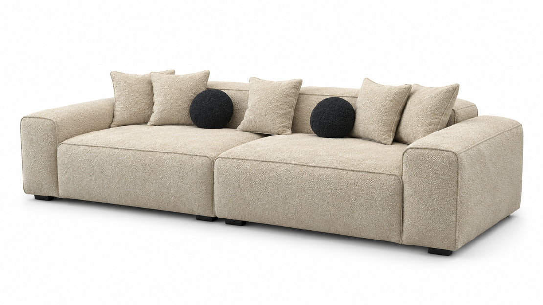 Textured Beige Sofa with Ottoman