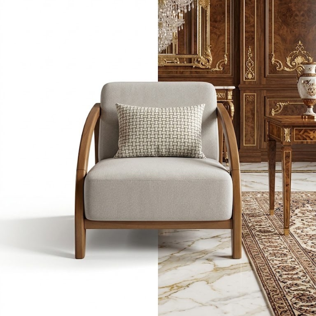 Curved Oak Accent Chair