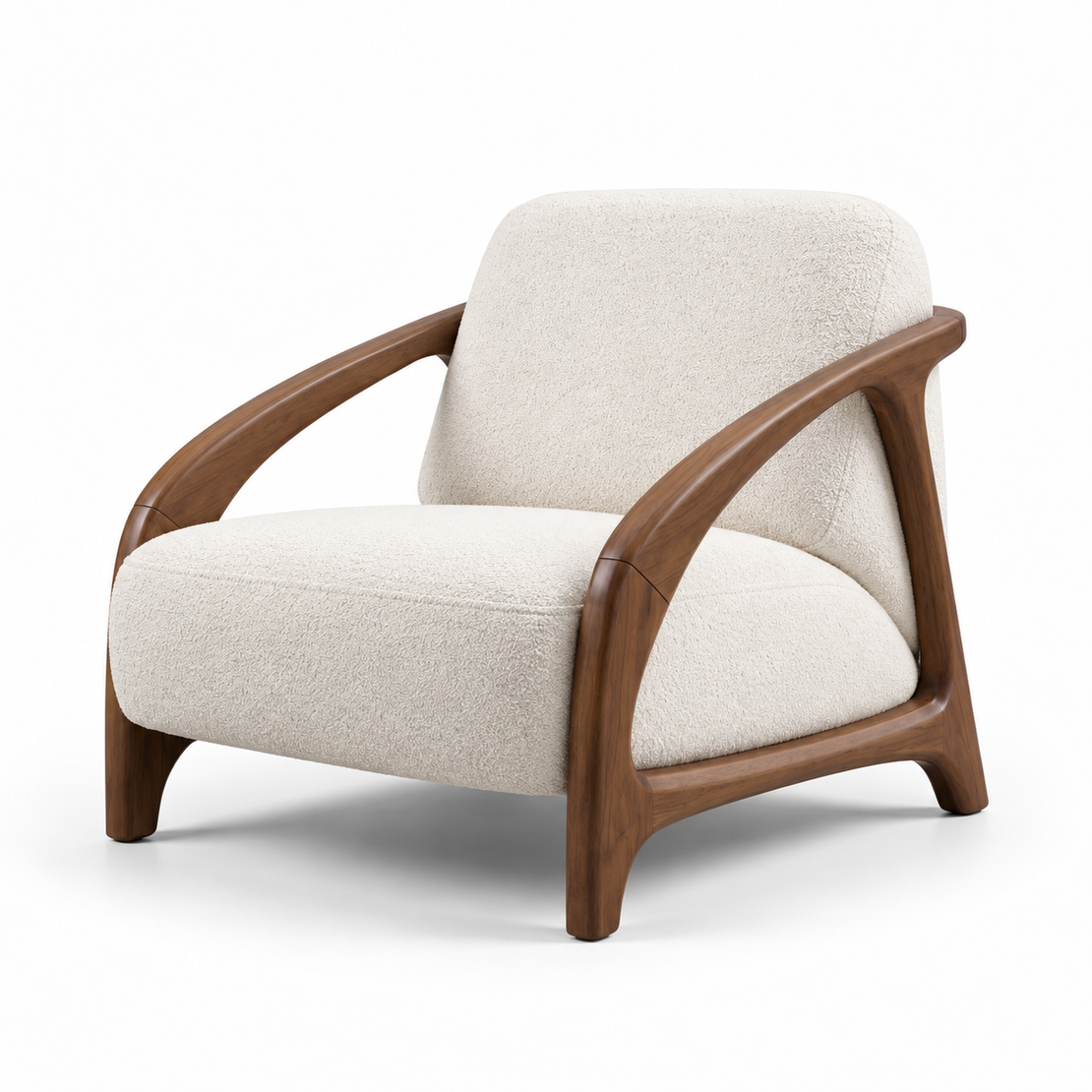 Elegant Curved Walnut Lounge Chair