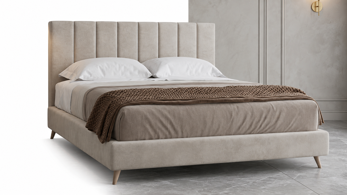 Modern Taupe Velvet Wingback Bed Frame