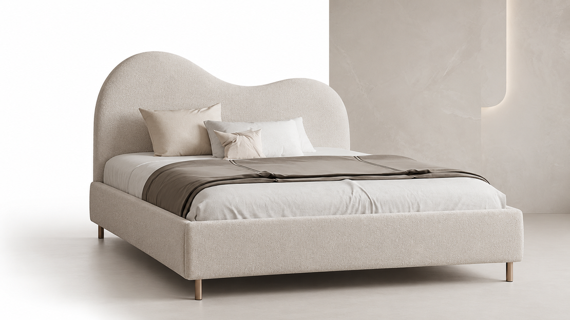 Modern Off-White Curved Headboard Bed Frame