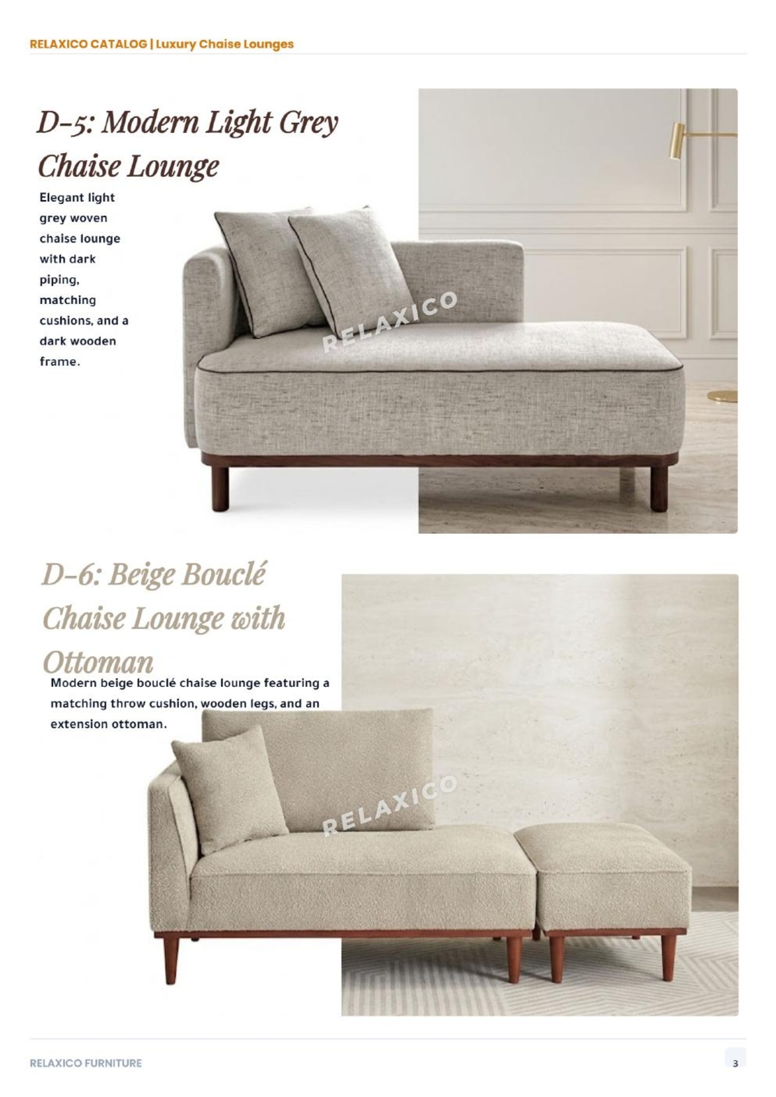 Beige Boucle Chaise Lounge with Ottoman