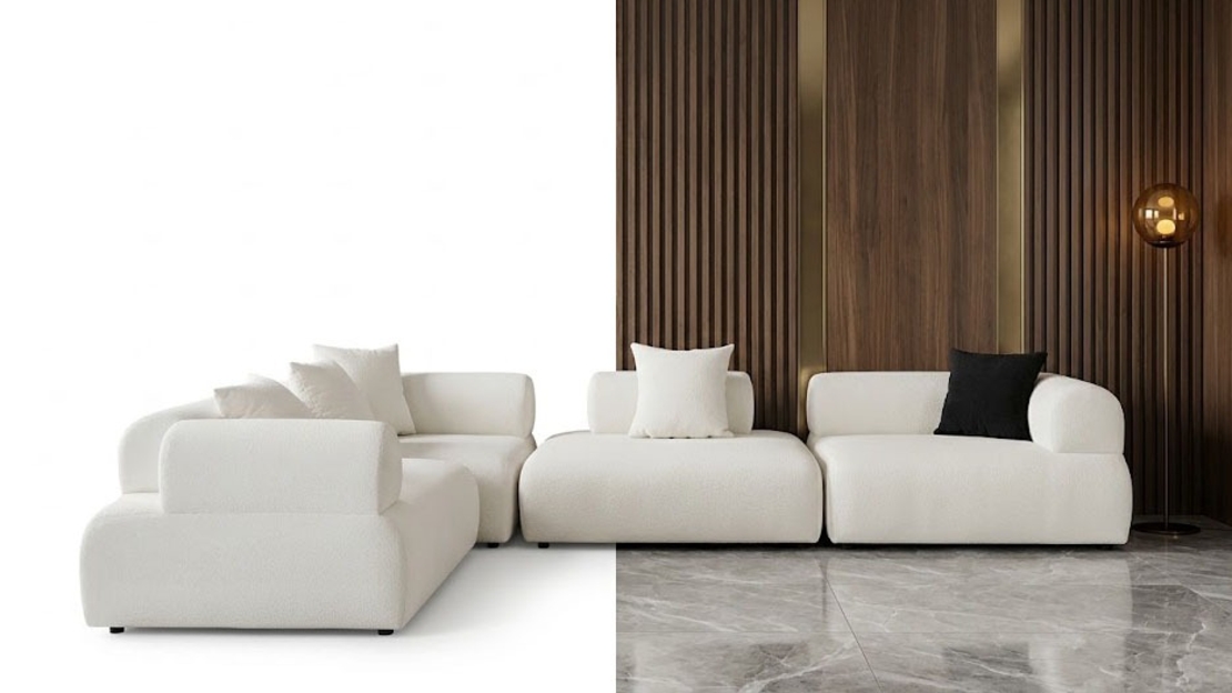 Modern Beige Sofa with Ottoman