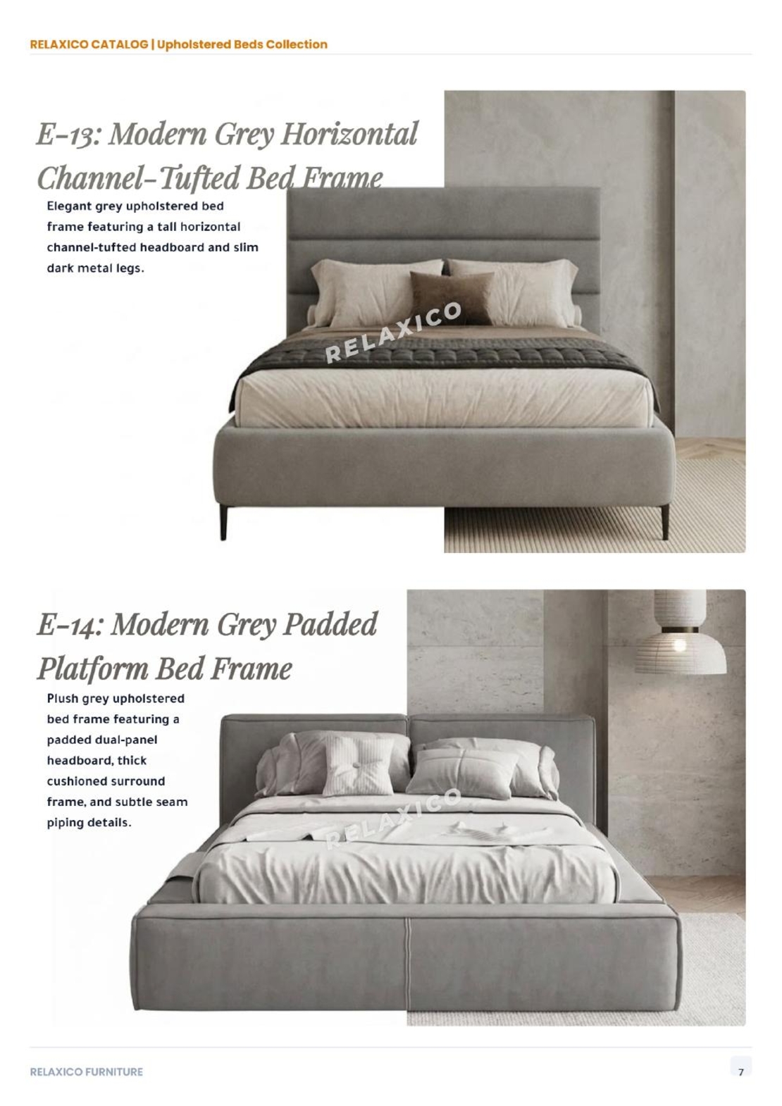 Modern Grey Padded Platform Bed Frame