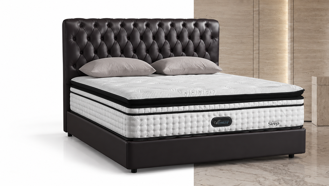 Classic Dark Brown Leather Tufted Bed Frame