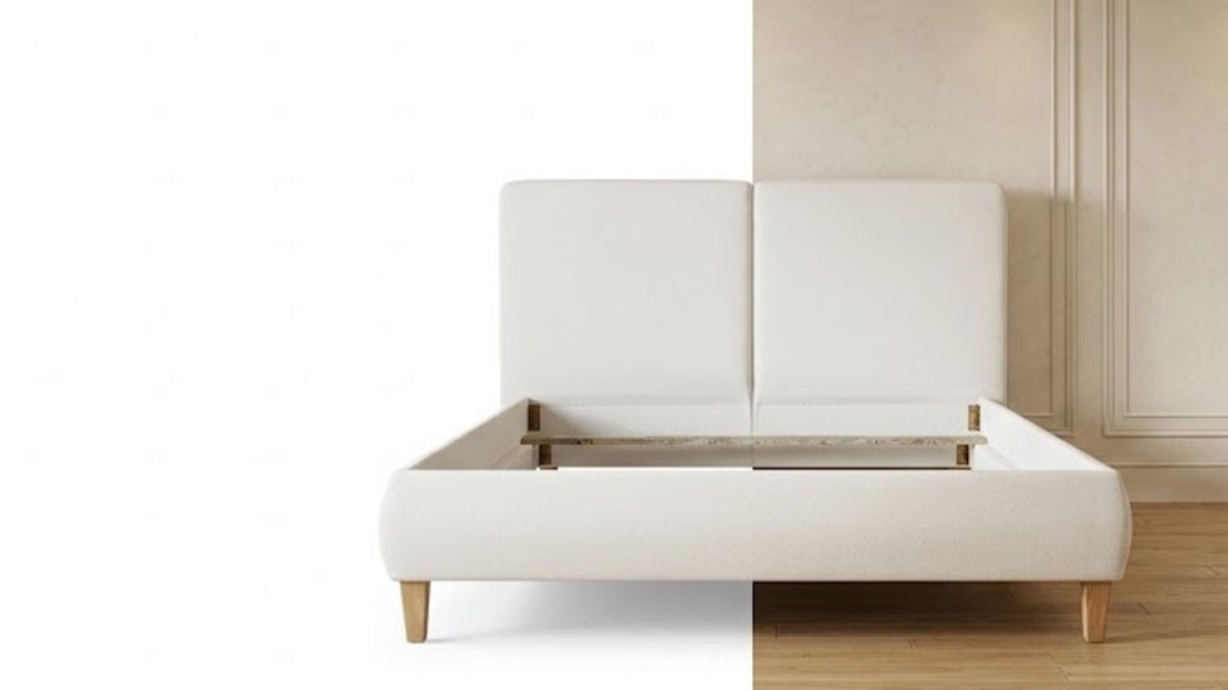 Modern Beige Rounded Platform Bed Frame