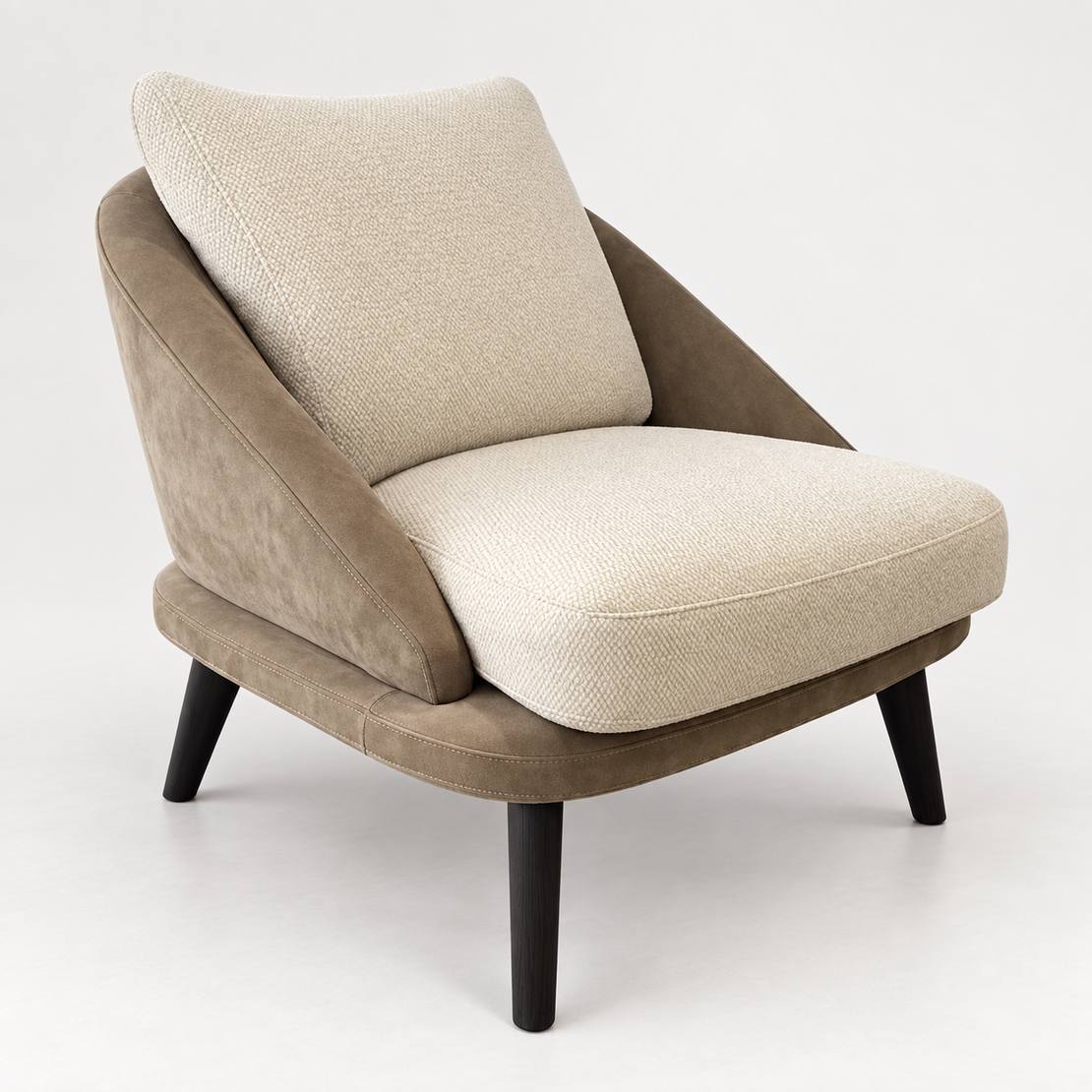 Ivory Bouclé Leather Accent Chair
