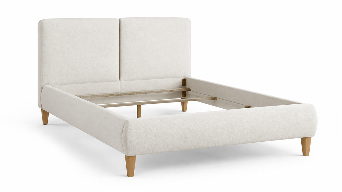 Modern Beige Rounded Platform Bed Frame