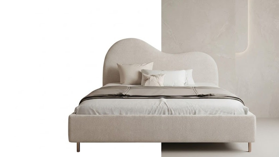 Modern Off-White Curved Headboard Bed Frame