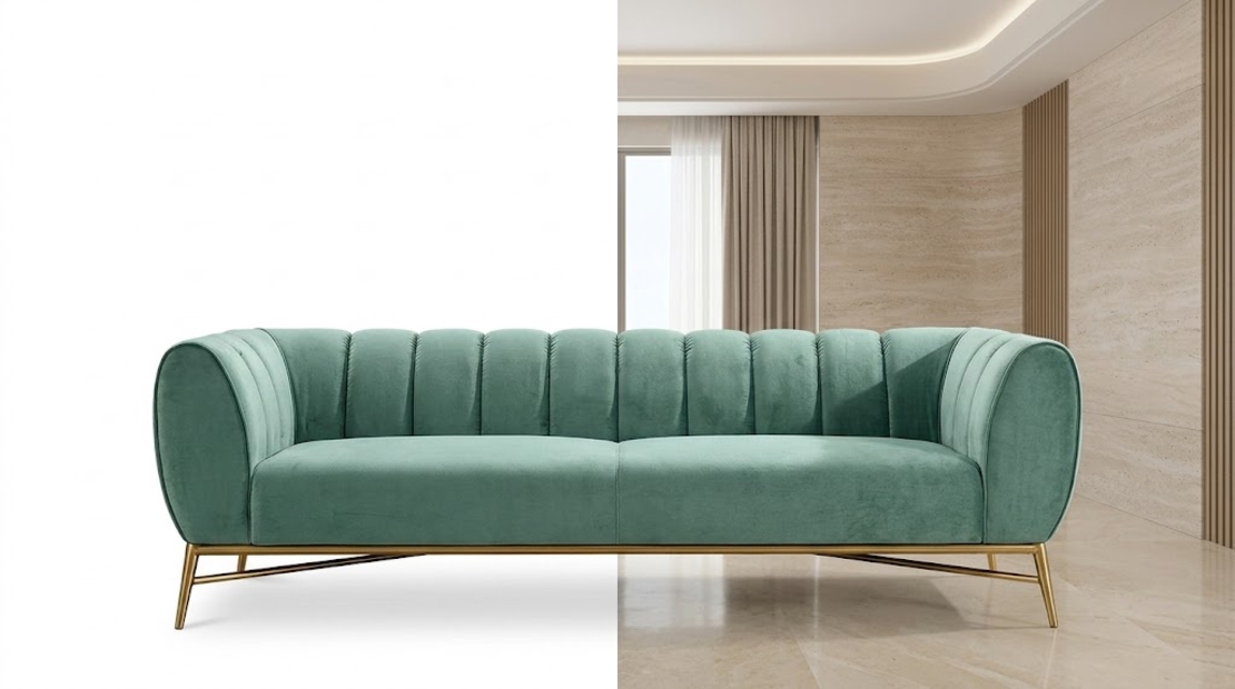 Glam Mint Green Channel-Tufted Velvet Sofa