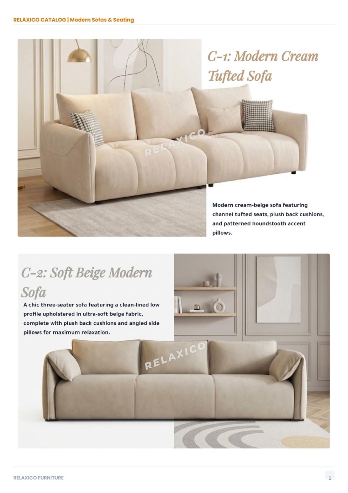 Modern Cream Tufted Sofa