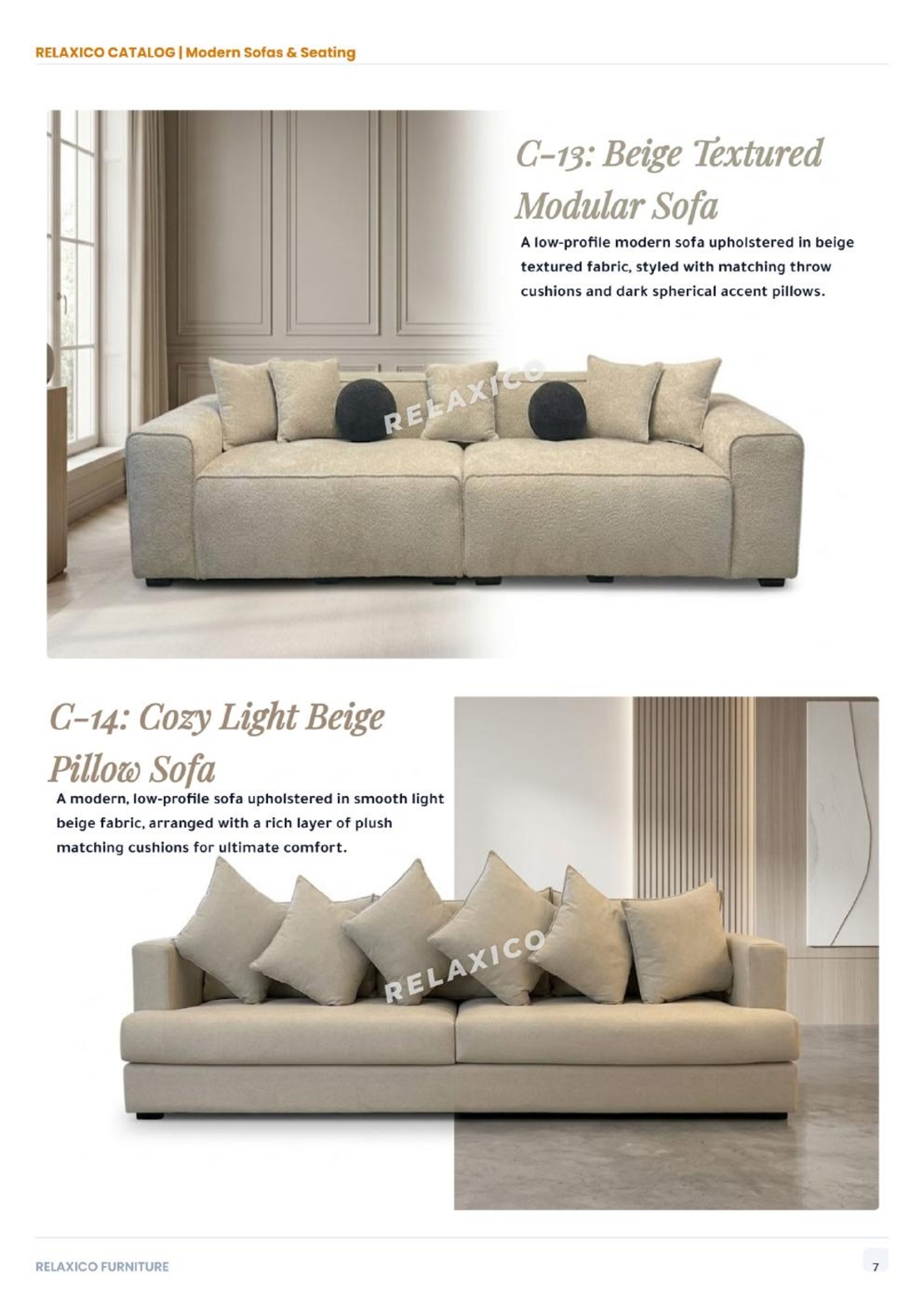 Beige Textured Modular Sofa