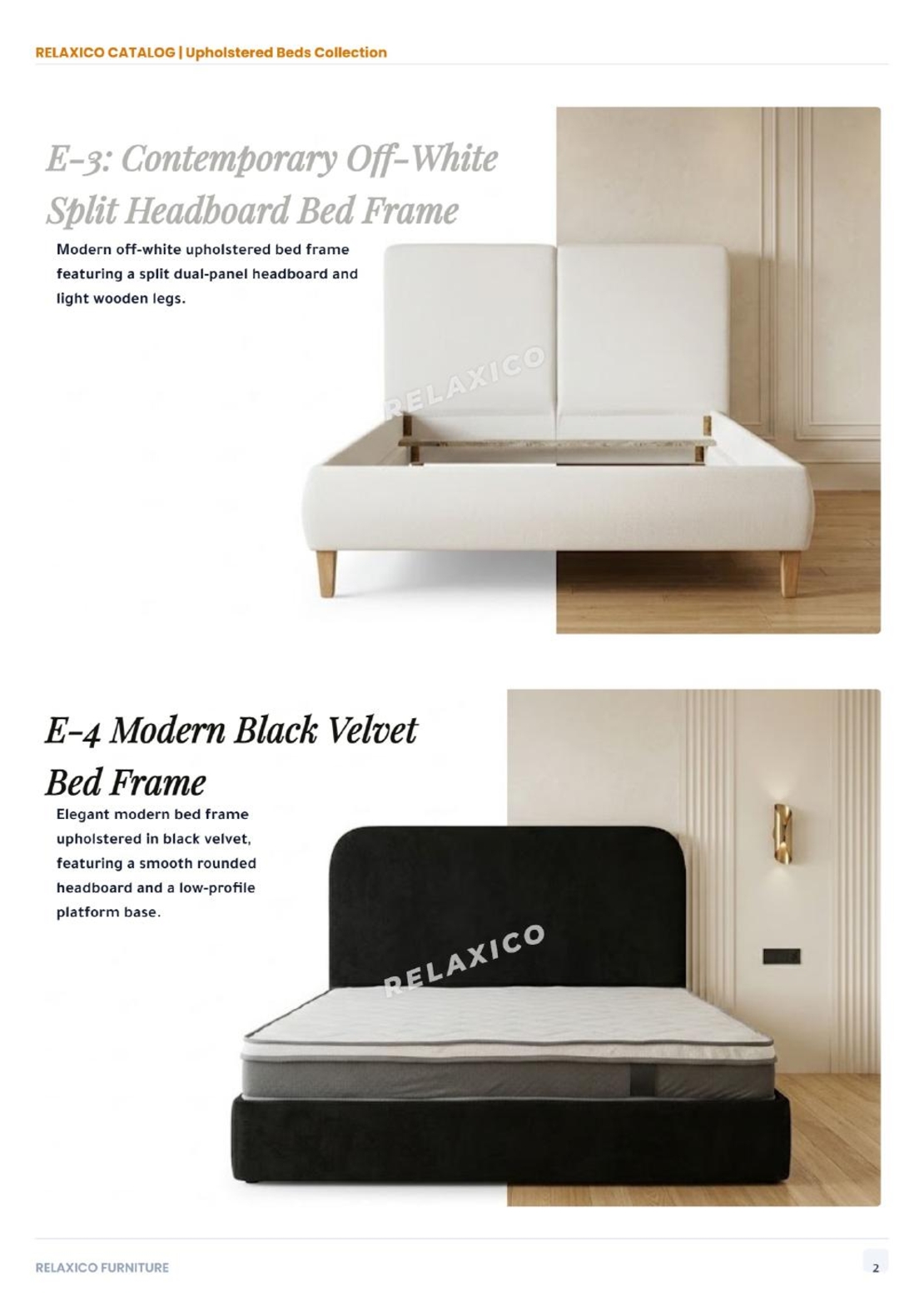 Contemporary Off-White Split Headboard Bed Frame