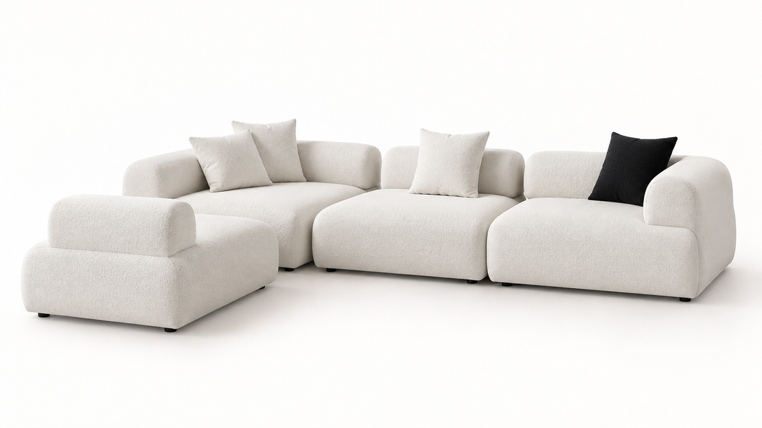 Modern Beige Sofa with Ottoman