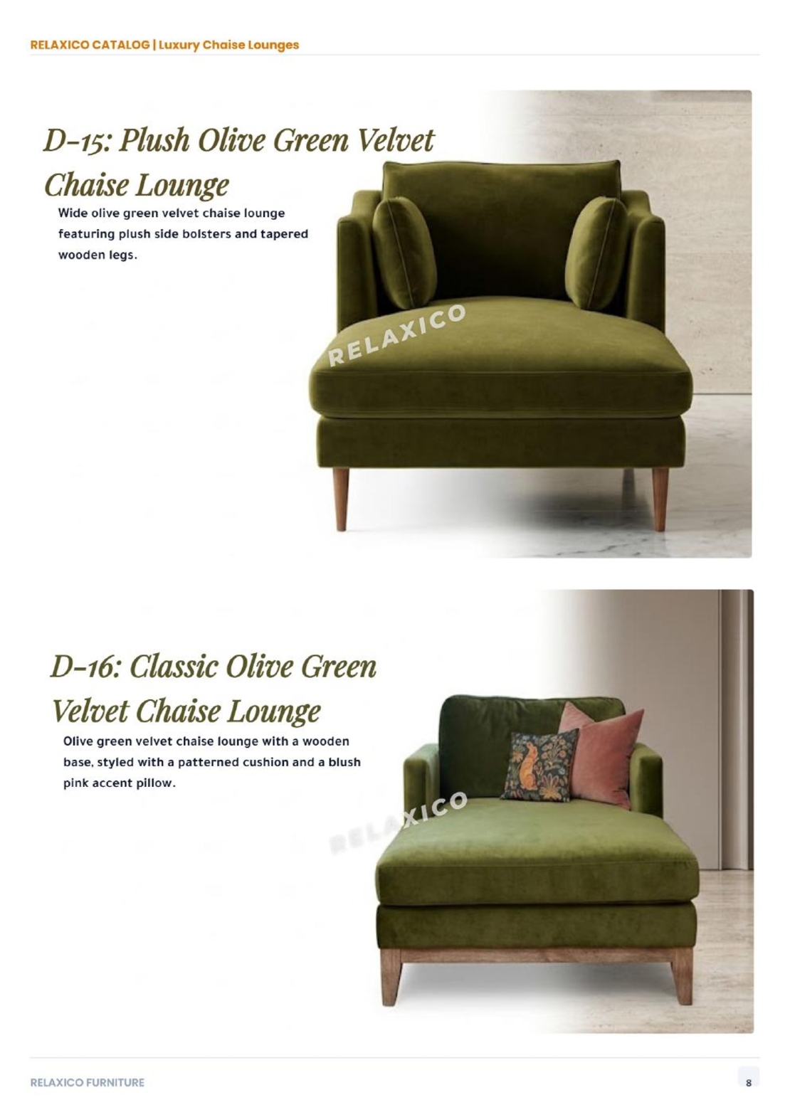 Classic Olive Green Velvet Chaise Lounge