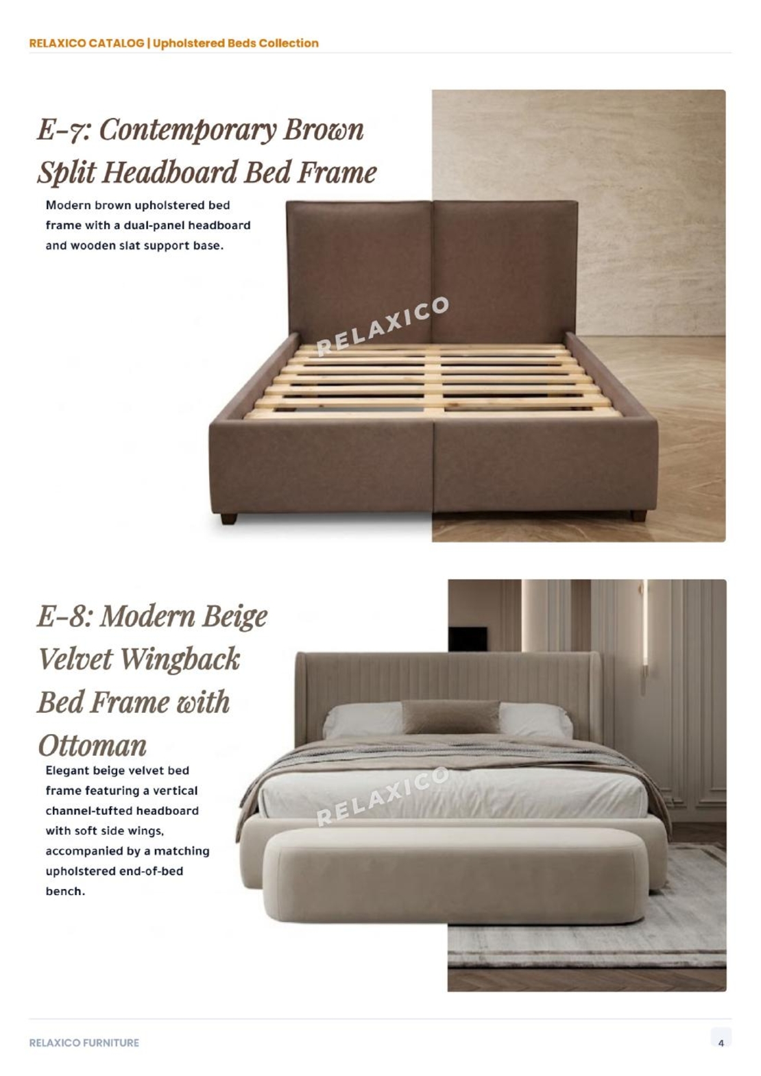 Modern Beige Velvet Wingback Bed Frame with Ottoman