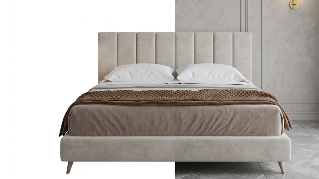 Modern Taupe Velvet Wingback Bed Frame