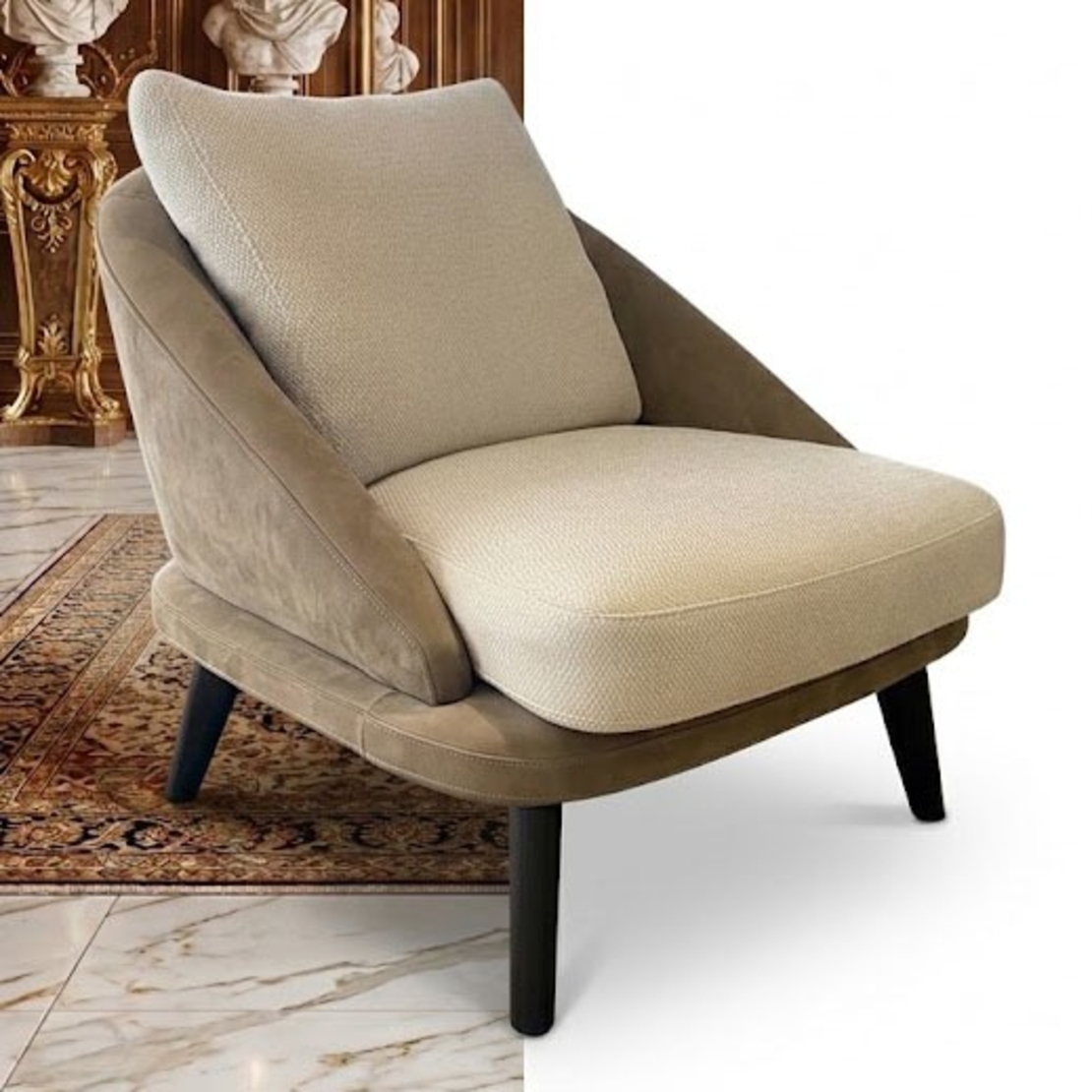 Ivory Bouclé Leather Accent Chair