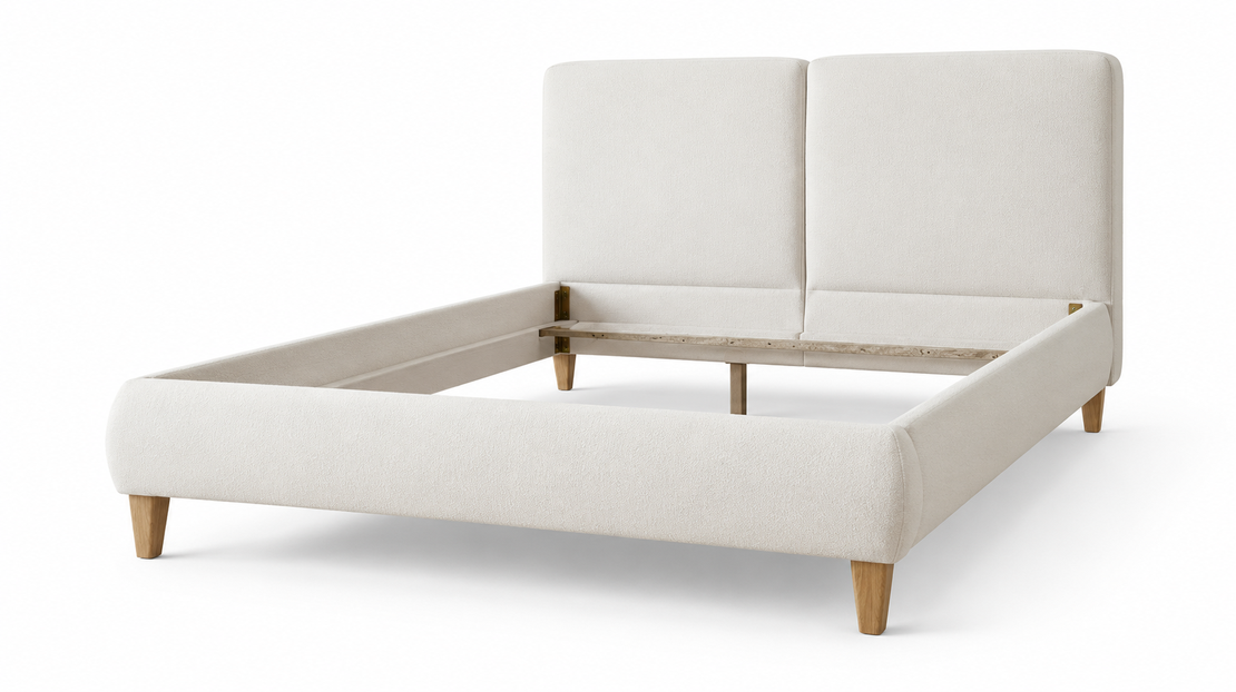 Modern Beige Rounded Platform Bed Frame