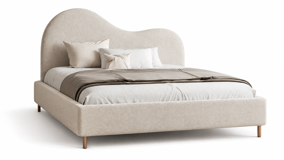 Modern Off-White Curved Headboard Bed Frame